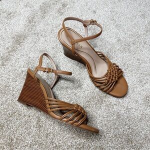 Cole Haan Jitney Knot Leather Tan Wedge Sandals Size 8